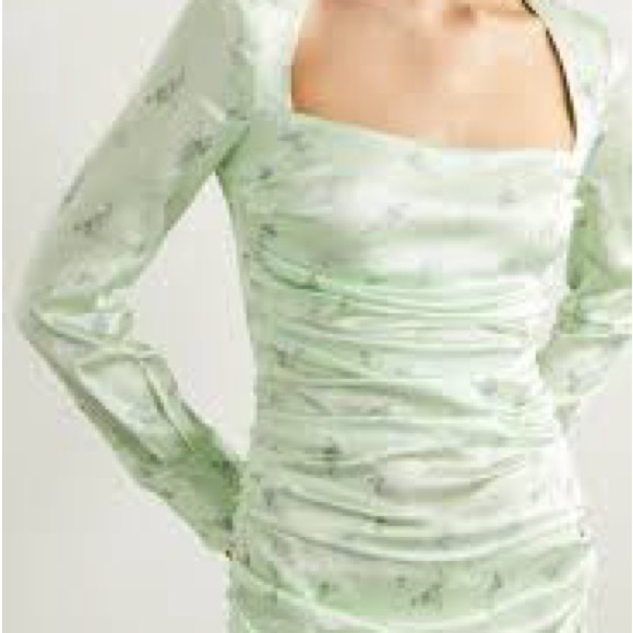 Ganni Light Green Floral Long Sleeve Dress - Picture 10 of 12